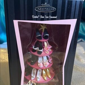 Hallmark Barbie Shoe Tree Ornament with Pink, Black, and Gold Heels